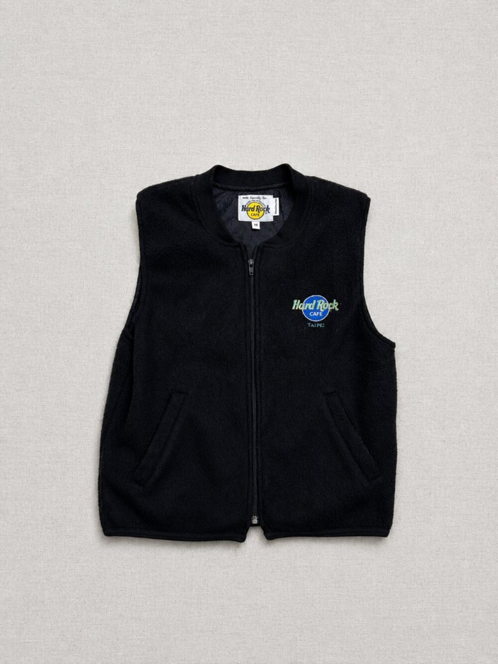 Hard Rock Cafe Taipei Fleece Vest Men's M Black Full Zip Embroidered Logo